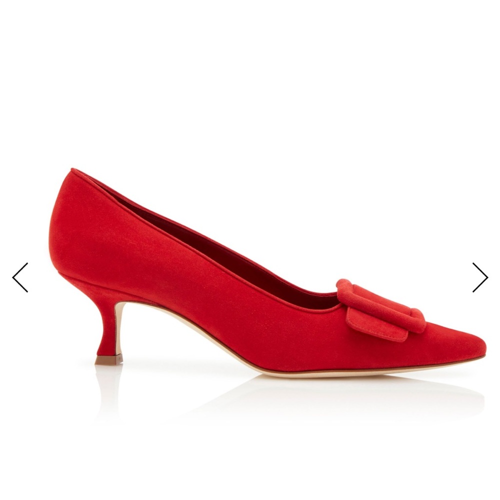 Manolo Blahnik Red Suede Maysale low heel pumps 40.5 50mm